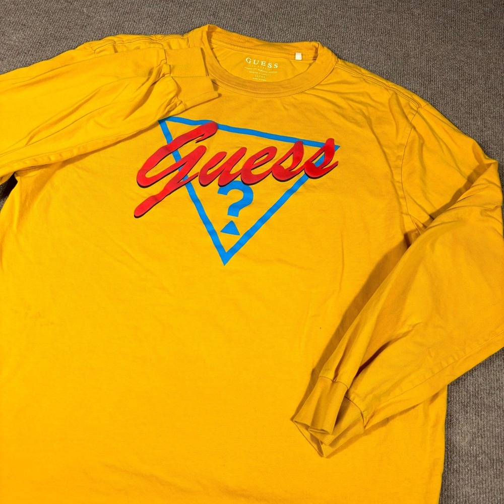 Guess Los Angeles Shirt Mens Large Yellow Triangle Graphic Print Crew Neck